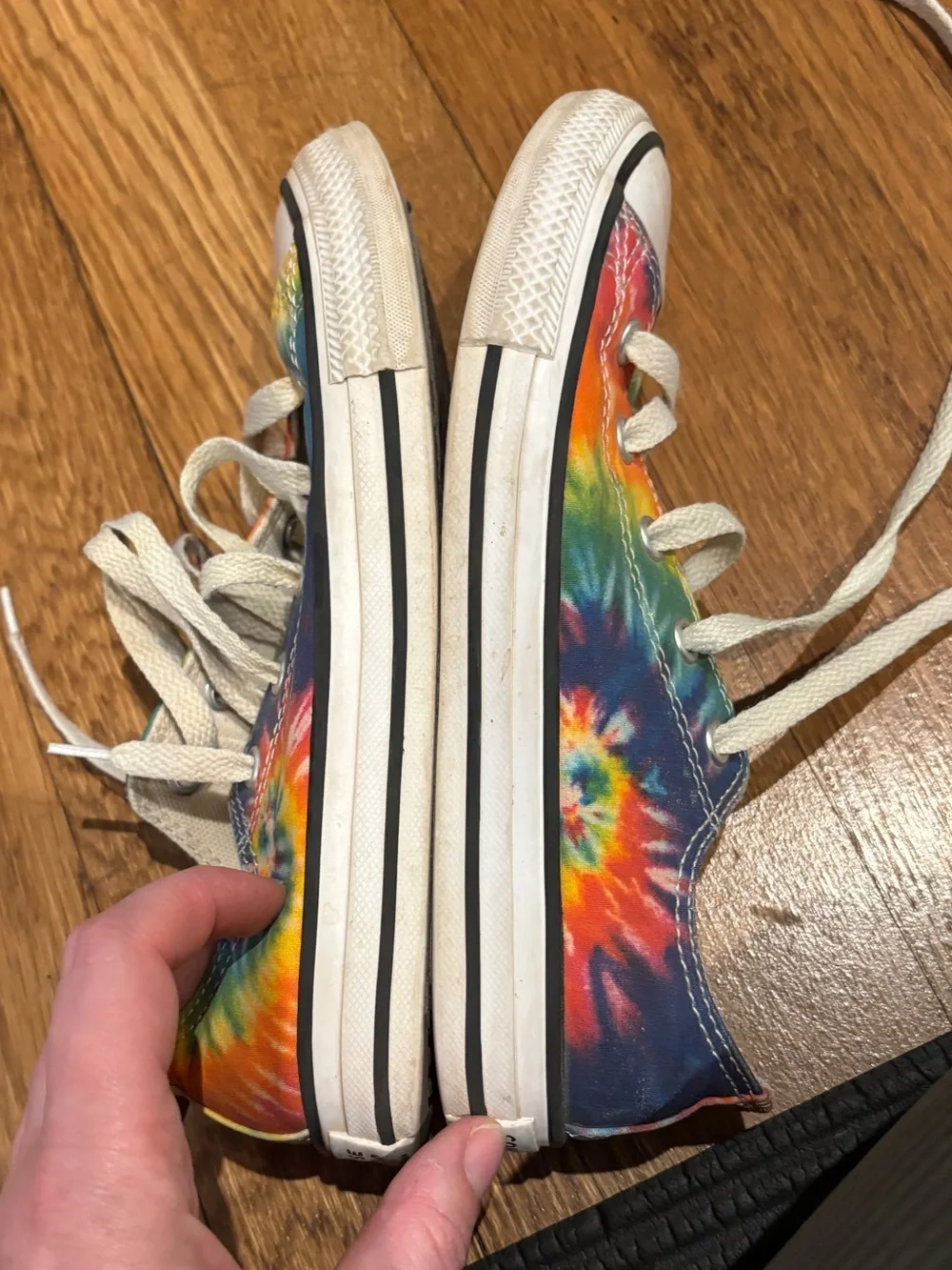 2 pairs of girls Converse Sneakers - Shimmery Teal and tie dye size 2.